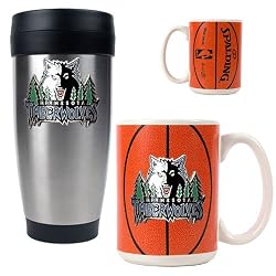 Minnesota Timberwolves NBA Stainless Steel Travel Tumbler & Game ball Ceramic Mug Set - Primary Logo by Great American Products