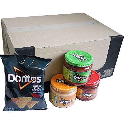 Doritos Nacho Chips Sweet Chilli Pepper 20 x 44g & Doritos Nacho Dip Sauce Testpaket Nacho Cheese 300g (Käse Dip), Mild Salsa 326g, Hot Salsa 326g