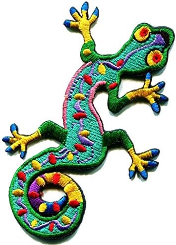Lizard Gekko Salamander Retro Hippie Hippy Boho 70s Applique Iron-on Patch Handmade Design From Thailand