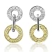 18k Two Tone Gold White and Yellow Two Circle Drop Diamond Earrings (HI, SI, 0.35 carat)