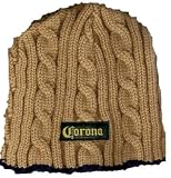 Corona Extra Alcohol Beer - Blue Tan Cable Knit Ribbed Striped Beanie Cap Hat