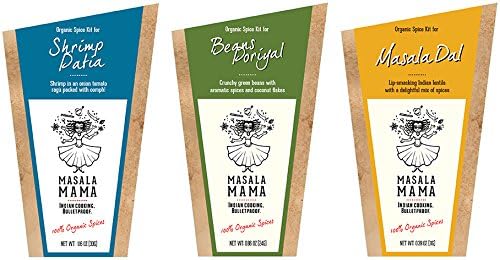 3-Pack Organic Indian Spice Kit by Masala Mama - Shrimp Patia, Beans Poriyal, Masala Dal - Organic Curry Spice Blends