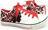 Woman's Silhouette Red Daisies Black Low Top Sneakers