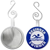 Blue BEGINNER SWIMMER Pool Safety Alert 2.25 inch Glass Mirror Backed Ornament