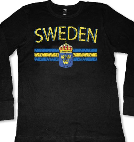 Sweden Crest International Soccer Thermal Shirt, Sverige, Swedish Soccer Mens Long Sleeve Thermal, Large, Black
