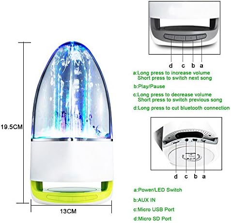 Domon® LED Music Fountain Dancing Water Bluetooth Speaker Colorful Light And Water Show Mini Subwoofer Speaker (Green)