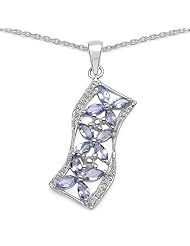 Genuine Tanzanite Gemstone Rhodium Plated Sterling Silver Flower Pendant Necklace