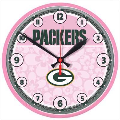 NFL Green Bay Packers Round Clock Pink Background