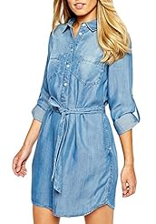 Denim Lace-Up  Shirt  Dress