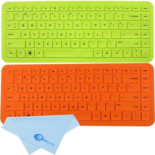 LeenCore® 2-Pack Sweet Cute Lovely Baby Colorful Series Silicone Laptop Keyboard Skin Cover Protector for Hp Pavilion G4 , g6 1xxx , envy 14-1007tx , hp 2000 , dv4-3000 Series , presario Cq43 , 430 , 431 CQ57 , CQ58 US Layout + 1x Microfiber Cleaning Cloth from LeenCore (Green+Orange)