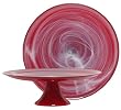 Colorful Art Glass Scarlet Red Serving Stand 13"D, 4"H
