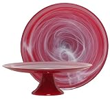 Colorful Art Glass Scarlet Red Serving Stand 13D, 4H