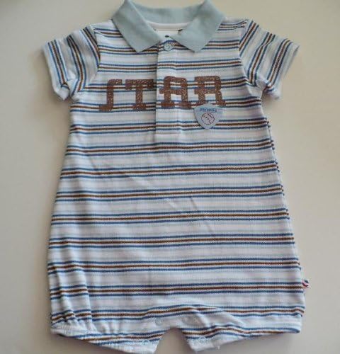 Baby Boy Baseball Blue White & Brown Stripe All Star Varsity Sport Polo Onesie Romper 3 Months