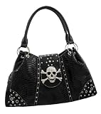 Black Snakeskin Rhinestone Skull Buckle Handbag Chrome Studs