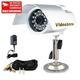 VideoSecu Color IR Outdoor CCTV CCD Video Security Camera Night Vision Home Surveillance Camera Kit with free power supply 50 foot video power camera cable and warning Decal 1T1
