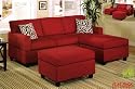 Furniture online: 3 pcs Sectional Sofa Set with Ottoman and Accent Pillows in Red