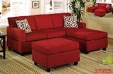 3 pcs Sectional Sofa Set with Ottoman and Accent Pillows in Red