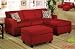 3 pcs Sectional Sofa Set with Ottoman and Accent Pillows in Red