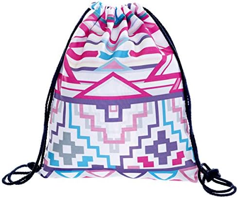Flora Mcqueen Custom Drawstring Dackpacks For Girls 15"x11" Aztec bialo rozowy (1)