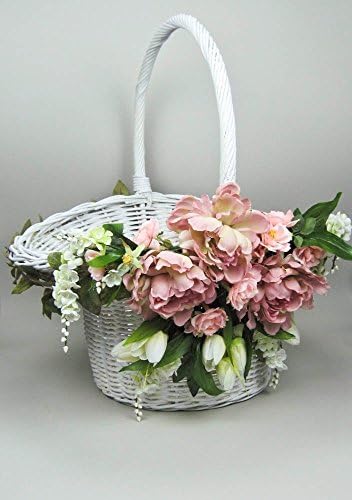 Oversize Wedding Basket Vintage White Wicker with Silk Flowers
