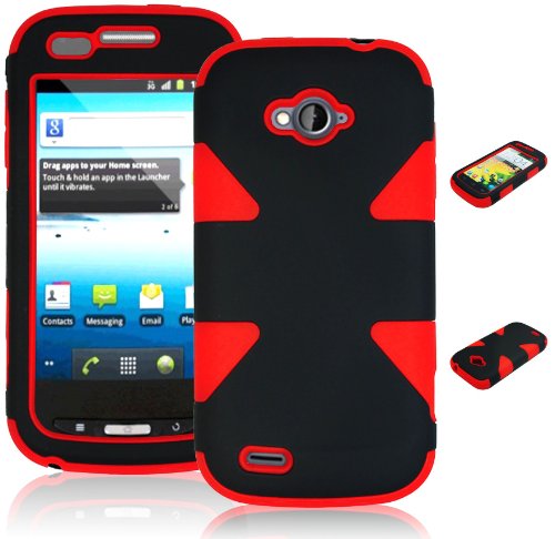 Bastex Heavy Duty Hybrid Case for ZTE savvy Z750C - Red Silicone with Black Hard Shell