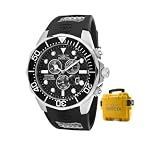 Invicta Mens 12571 Pro Diver Chronograph Black Carbon Fiber Dial Black Polyurethane Watch with Yellow Impact Case