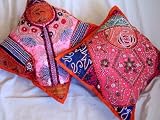 2 ORANGE DECORATIVE PATCHWORK TOSS PILLOW CUSHION COVER