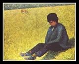Georges Seurat (On a lawn boy sitting) Gold Wood-Mounted Art Poster Print - 13" X 19"