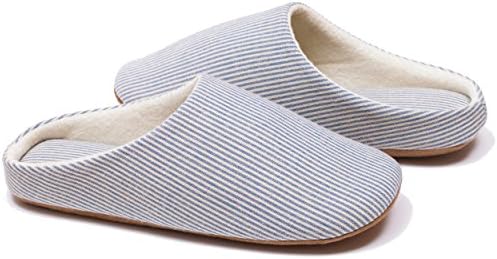 Relaxed Foot Slippers | Organic Cotton &amp; Memory Foam | 1 Pair with Storage Bag (Large, Blue)