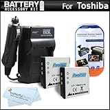 2 Pack Battery And Charger Kit For Toshiba Camileo BW10 Waterproof HD Video Camera Includes 2 Extended Replacement (900Mah) PX1686 Batteries + Ac/Dc Travel Charger + LCD Screen Protectors + MicroFiber Cleaning Cloth