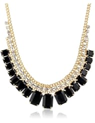 Fancy Collar with Black Faceted Resin Stones and Inner Rhinestone Row Necklace, 15.75"
