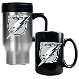 NHL Tampa Bay Lightning Stainless Steel Travel Mug and Black Ceramic Mug Set (Primary Logo)