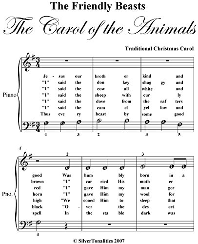 Friendly Beasts Carol of the Animals Beginner Piano Sheet Music