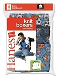 Boys Hanes 3 Pair Cotton Knit Boxers Asst Prints B537BT