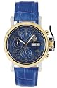 Burgmeister New York BM104-233 Herren Automatik Uhr Edelstahl bicolor blaues Zifferblatt Tag/Datum/Monat/Jahr/24h blaues Lederarmband