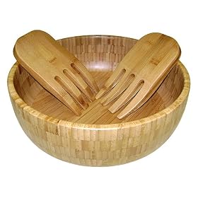 Simply Bamboo 12 Napa Bamboo Bowl and Salad Hands Set by Simply Bamboo