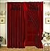 Grand Linen 3-Layer Modern Black Burgundy Red Flock Satin Curtain Set with Attached Valance and Sheer Back