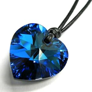 Queenberry Swarovski Crystal Bermuda Blue Heart Love Charm Pendant 18mm Black Leather 1mm Necklace 14