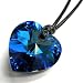 Queenberry (Free S/H) Swarovski Crystal Bermuda Blue Heart Love Charm Pendant 18mm Black Leather 1mm Necklace 14