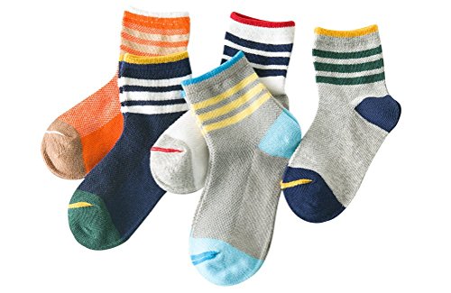 Searchself Little Boys' Cotton Stripe Breathable Mesh Thin socks（Pack of 5）