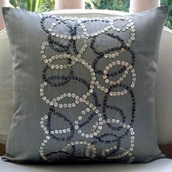 Pearl Swirls - Throw Pillow Covers - Silk Pillow Cover with Mother Of Pearl Embroidery