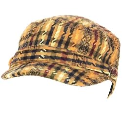 New soft plaid swiggle stripe multi-color cadet military cabbie cap hat Beige