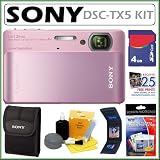 Sony Cyber-shot® DSC-TX5 10.2MP CMOS Digital Camera with 4x Zoom with Optical Steady Shot Image Stabilization and 3.5 inch Touch Screen LCD in Pink + 4GB Accessory Kit