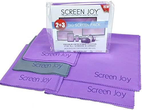 Screen Joy Screen Cleaning Cloths - Big Screen 5 Pack - 3 Large Microfiber Cloths (12x12 inch) - 2 Xlarge (16x16 inch)