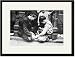 Black Framed/Matted Print 17x23, Street Kids Build House of Cards