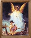 African American Black Guardian Angel Children Bridge Religious Picture Oak Framed Art Print