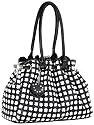 Timeless Chic Black / White Cross Woven Weave Kiss Clasp Framed Leatherette Satchel Hobo Shoulder Bag Handbag Purse