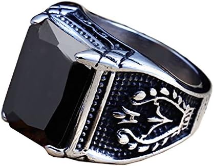 Liuanan Jewelry Mens Crystal Stainless Steel Ring Classic Vintage Gothic Black CZ Crystal Silver Rings (11)