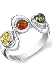 Three Stone Baltic Amber Ring Sterling Silver Squiggle Design Sizes 5-9