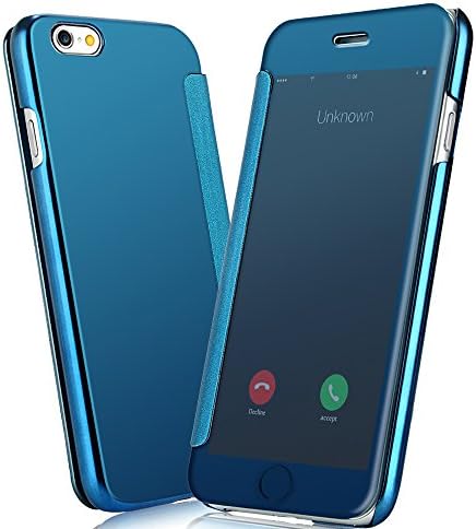 Iphone Case, Iphone 6 Plus Case - Nextmall Fashion Mirror Function Premium High Tech PC Cover Wallet Style Phone Case for Iphone 6 Plus (5.5")(the cover is unable to slide to answer phones)(Blue)